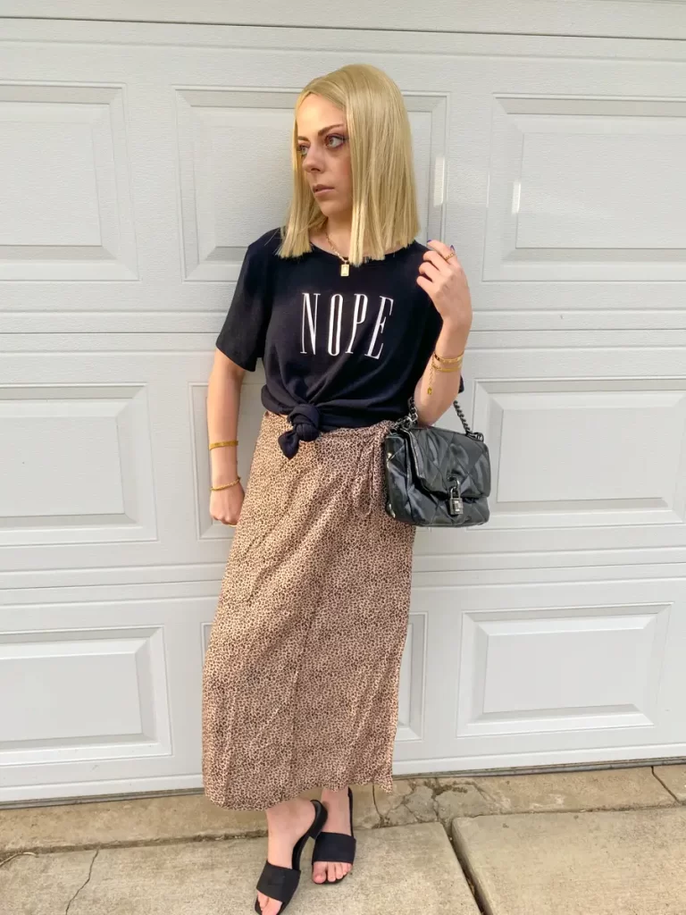 graphic tee wrap skirt outfit