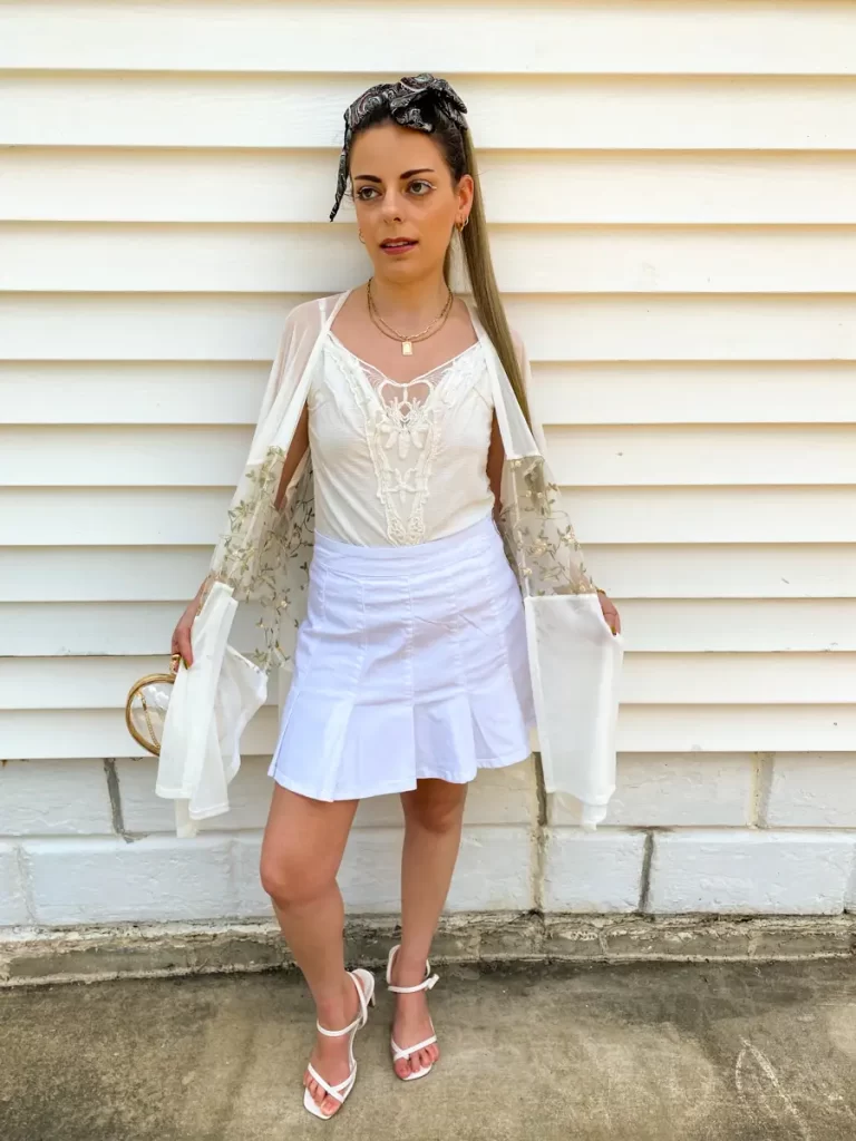 kimono white tennis skirt outfit