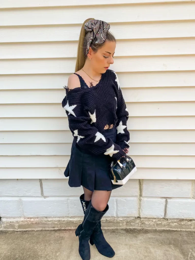 sweater black tennis skirt outfit