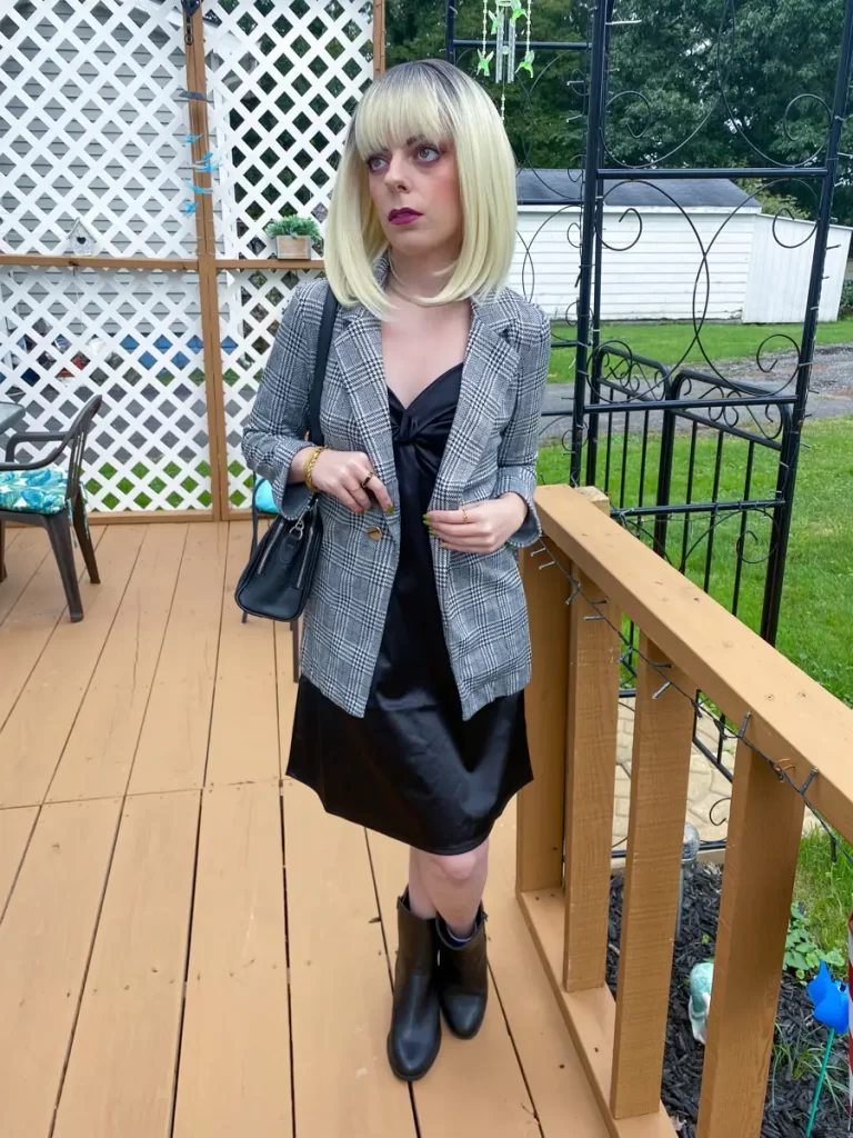 black satin dress work office outfit