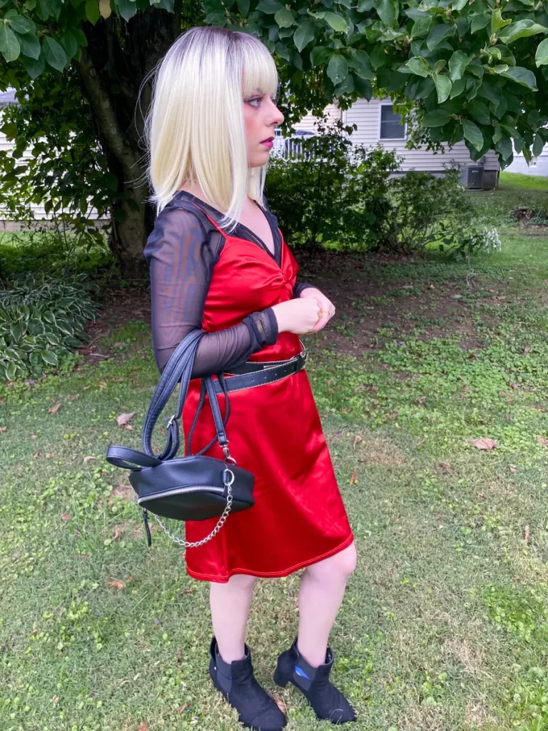 layered red satin dress outfit
