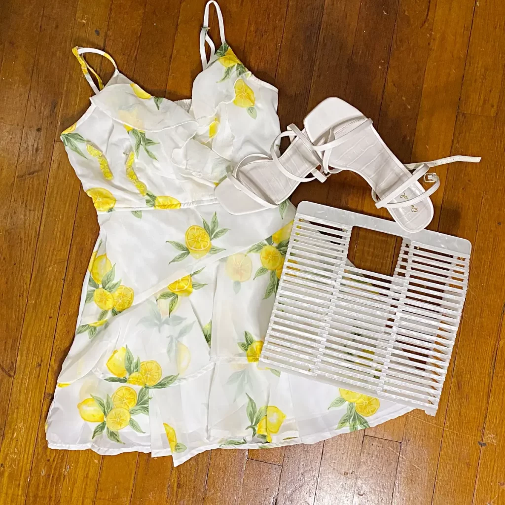 lemon print dress outfit