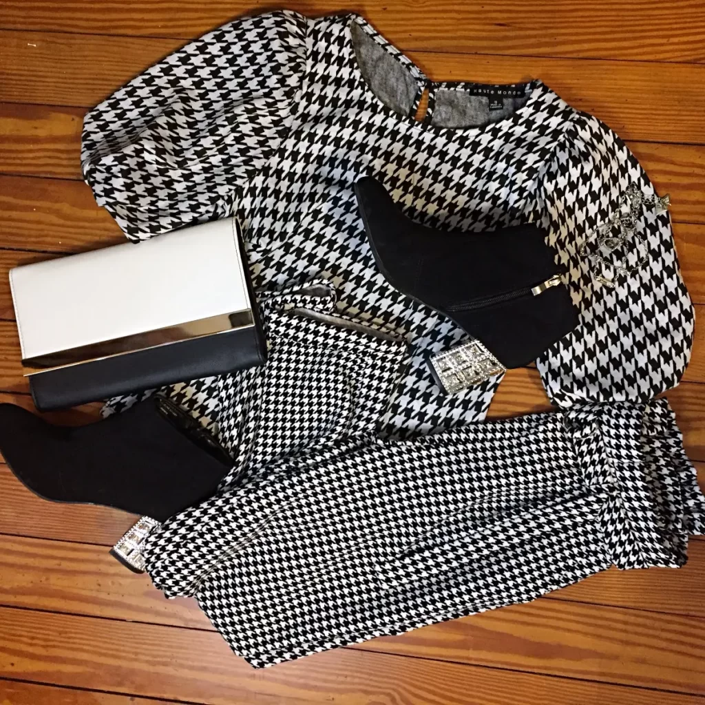 checkered blouse and pants outfit
