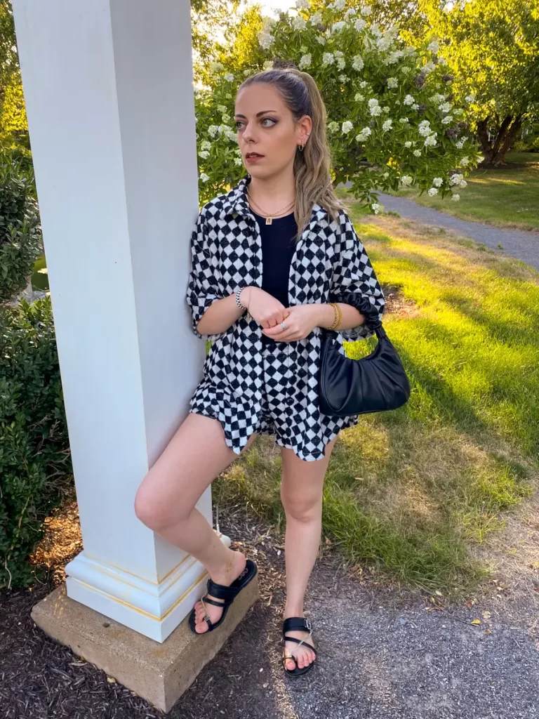 terry checkered shirt and shorts outfit