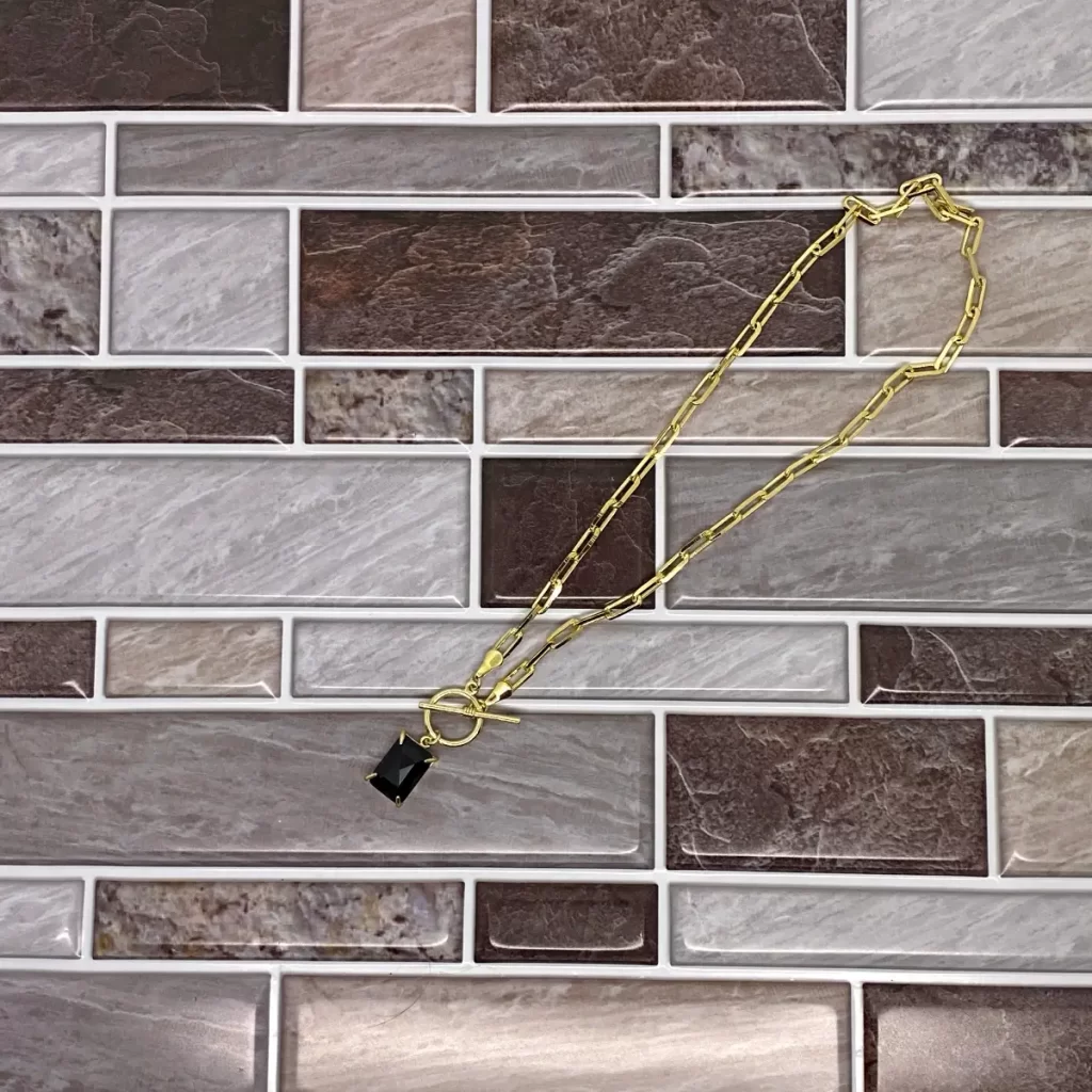 Gemstone Necklace 18k Gold Filled Chain in Black Onyx