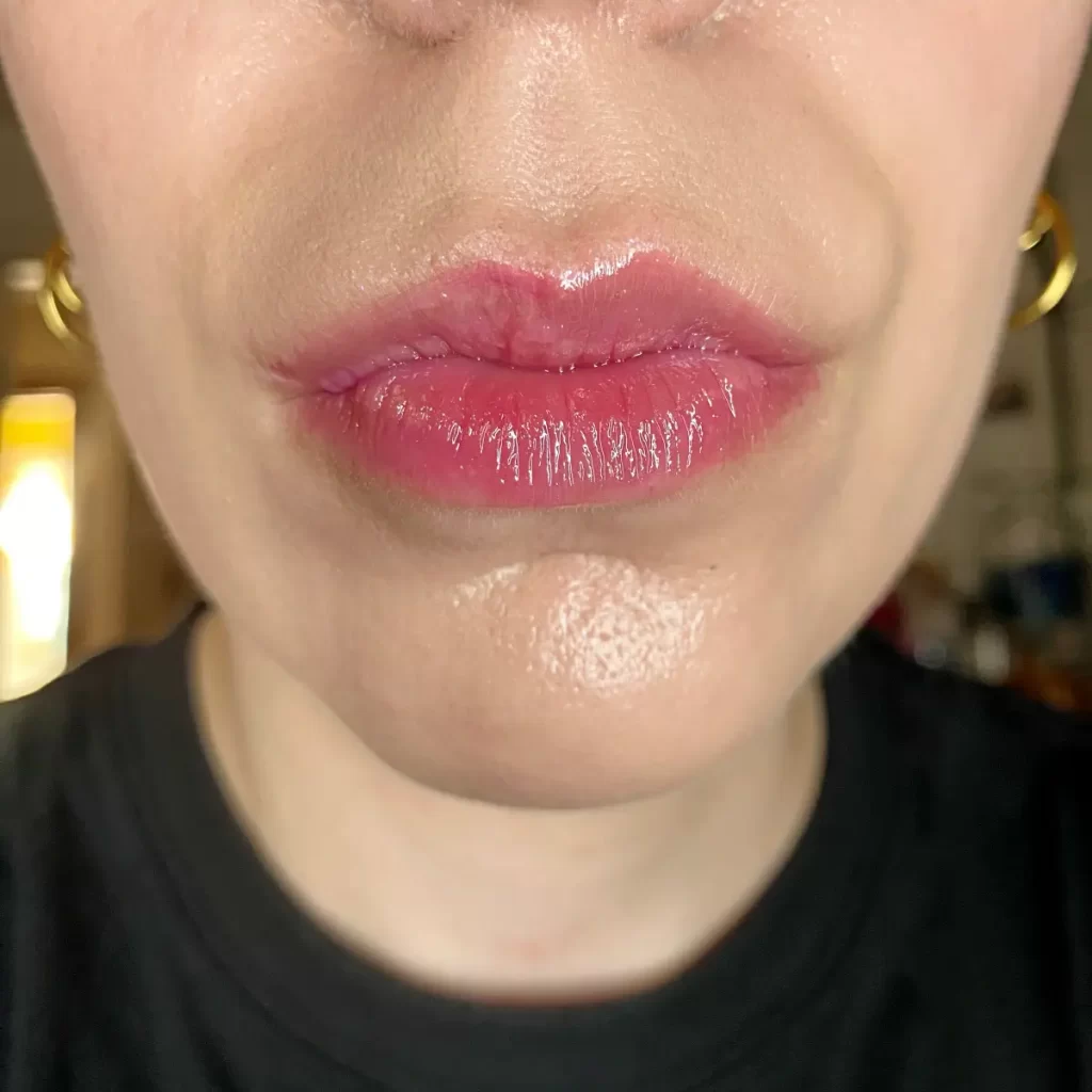 wearing wet n wild color changing lip oil too faced